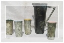 Ceramic pitcher and beakers